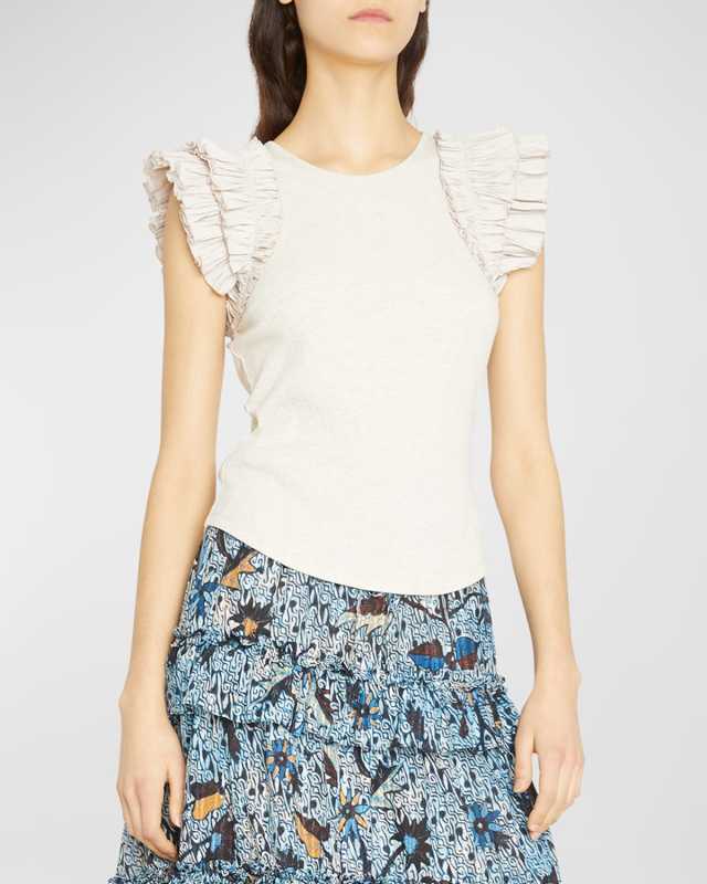 Lilo Ribbed Pleated-Shoulder Top